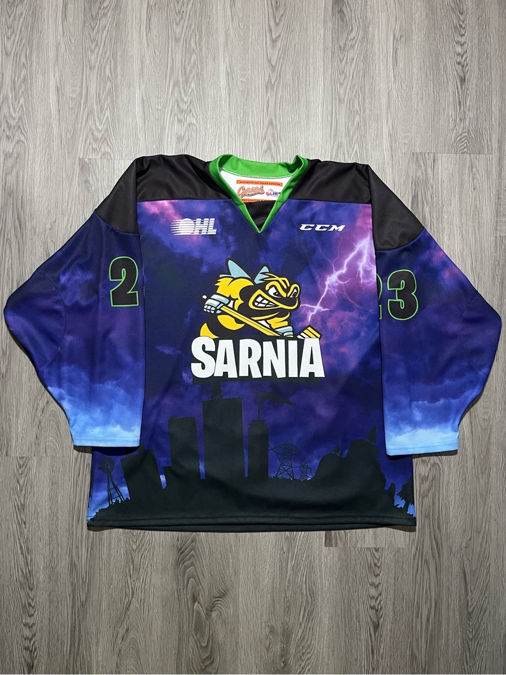 Rare Sarnia Sting OHL game worn signed Egert hockey jersey 2016-2017 Catstitch
